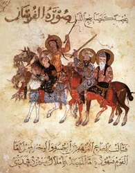Group of horsemen, miniature from Al Maqamat (The Meetings) by Al-Hariri